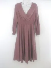 ◇ RAY CASSIN レイカズン カシュクール シャーリング 長袖 膝下丈 ワンピース サイズF ピンクベージュ系 レディース P  【1303060005701】