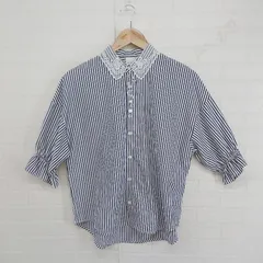 ◇ rivet&surge ストライプ レース 長袖 シャツ ブラウス サイズF ネイビー ホワイト系 レディース P  【1303060007439】
