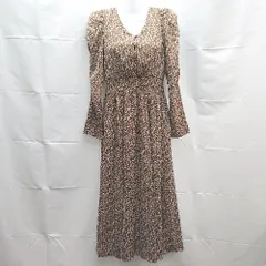 ◇ FREE'S MART マルチ柄 フロントボタン ウエストゴム 長袖 ロング ワンピース サイズFR ブラウン レディース E  【1303090008758】