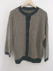 ◇ LOWRYS FARM 総柄 オーバーサイズ ニット 長袖 カーディガン サイズM ベージュ ブラック レディース E  【1303140021201】