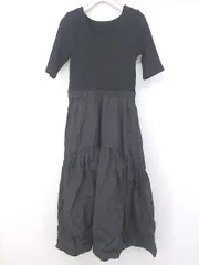 ◇ ViS ビス 切替 五分袖 膝下丈 フレア ワンピース サイズ S ブラック レディース E  【1303200006025】