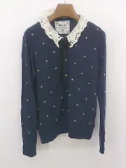 ◇ ◎ OLIVE des OLIVE レースカラー 刺繍 長袖 ニット カーディガン サイズM ネイビー系 レディース P 【1304010003686】