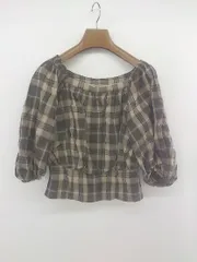 ◇ Mystrada チェック ショート バックジップ 七分袖 ブラウス カットソー サイズ36 ベージュ系 マルチ レディース P 【1304010008896】