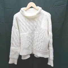 ◇ apart by lowrys ハイネック ケーブル ファー 異素材 スリット 長袖 ニット セーター サイズF ホワイト レディース E  【1304050023903】