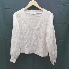 ◇ w closet ダブルクローゼット ケーブル編み ショート丈 長袖 ニット カーディガン サイズF オフホワイト レディース E  【1304050024498】