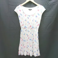 ◇ rienda リエンダ 花柄 フラワー しわ加工 ウエストゴム ひざ丈 ワンピース サイズM ホワイト レディース E  【1304050024139】