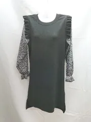 ◇ GANGWEI ギャングウェイ 袖切り替え リブ ニット 長袖 膝丈 ワンピース サイズ表記なし M相当 ブラック系 レディース E  【1304050024979】