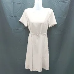 ◇ 美品 NATURAL BEATY BASIC とろみ生地 美シルエット フォーマル 半袖 膝丈 ワンピース サイズM-S ベージュ レディース E  【1304050026478】