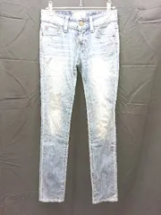 ◇ MOUSSY マウジー パッチ　ダメージ加工　シンプル デニムパンツ サイズ24 ブルー系 レディース E  【1304050028830】