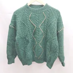 ◇ emi+ エミプラス クルーネック ケーブル編み 長袖 ニット セーター サイズ表記なし M相当 グリーン レディース E  【1304050037764】