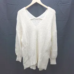 ◇ earth music&ecology Vネック 無地 シンプル 長袖 ニット セーター フリーサイズ アイボリー オフホワイト レディース E  【1304050045356】