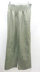 ◇ 美品 ELENCARE DUE シャーリング加工ウエスト ノンストレッチ 光沢生地 パンツ サイズF カーキ レディース E  【1304050045080】