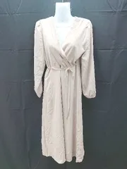 ◇ 新品 girly doll シフォン Vネック クロスネック 長袖 ロング ワンピース フリーサイズ ベージュ レディース E  【1304050046926】のサムネイル