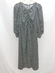 ◇ earth music&ecology 花柄 フラワー ティアドロップ 綺麗め 長袖 ロング ワンピース サイズF ブラック レディース E  【1304050046919】