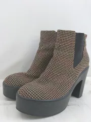 ◇ ESPERANZA エスペランサ 総柄 サイドゴア ショート ブーツ サイズL ベージュ ブラウン系 レディース E  【1304080002589】