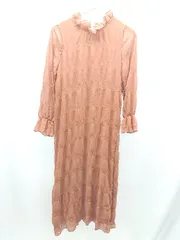 ◇ Bab バブ シフォン生地　フリル　大人かわいい 長袖 ロング ワンピース サイズ38 ブラウン レディース E  【1304120026902】