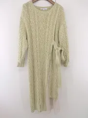 ◇ ◎ MERCURYDUO 切替 シフォン リボン 長袖 膝下丈 ニット ワンピース サイズF イエローベージュ系 レディース E  【1304180001901】