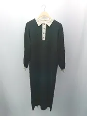 ◇ LOWRYS FARM ニット フェミニン カジュアル もちもち 長袖 ロング丈 ワンピース サイズF ブラック レディース E  【1304210001611】