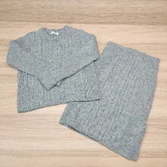 ◇ NATURAL BEAUTY BASIC クルーネック ケーブル編み ウエストゴム 膝丈 セットアップ サイズM グレー レディース E  【1304210004087】