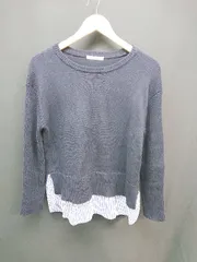 ◇ NATURAL BEAUTY BASIC シンプル レイヤード風 カジュアル 長袖 ニット セーター サイズM ネイビー レディース E  【1304210011139】