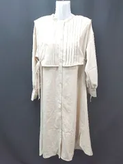 ◇ 美品 JUNOAH プリーツベスト付きデザイン ガーリー 長袖 ロング シャツワンピース サイズM ﾍﾞｰｼﾞｭ レディース E  【1304210015243】