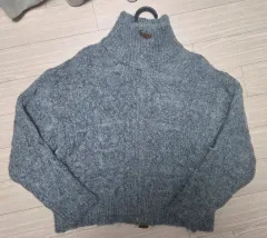 グレー ハーフネック ニット ツーウェイ ジップアップ