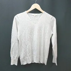 ◇ A/C DESIGN BY ALPHA CUBIC Vネック ケーブル 光沢感 シンプル 長袖 ニット サイズL ベージュ系 レディース E  【1304210026201】