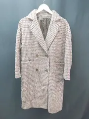 ◇ SENCE OF PLACE 千鳥柄 チェック Wボタン チェスター 長袖 コート ジャケット フリーサイズ ブラウン レディース E  【1304210027352】