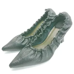 ◇ 美品 ESPERANZA フェイクレザー 履き口 ゴム ポインテッドトゥ パンプス シューズ Mサイズ ブラック レディース E  【1304210027277】