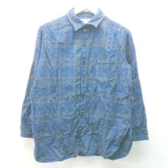 ◇ WHITE LINE FOR GIRL チェック ポケット 前ボタン ネル 長袖 ウーブン シャツ フリーサイズ ブルー レディース E  【1304210027246】