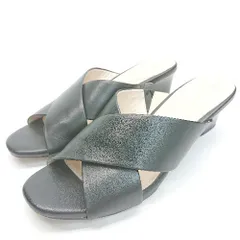 ◇ COLE HANN フェイクレザー クロス　ストラップ オープントゥ サンダル ミュール 36サイズ ブラック レディース E  【1304210027185】