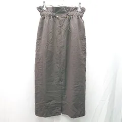◇ Alma Design ウエスト調節 ウエストゴム スリット シンプル ひざ丈 フレア スカート サイズM ブラウン系 レディース E  【1304210028694】