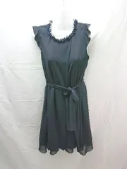 ◇ WILLSELECTION バックジップ フリル バール 裏地 ノースリーブ ひざ丈 ワンピース サイズM ネイビー系 レディース E  【1304210028533】のサムネイル