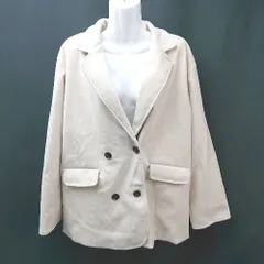 ◇ Diosfront Wボタン シンプル ウール風 ショート 長袖 コート ジャケット Lサイズ アイボリー オフホワイト レディース E  【1304210027659】