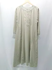◇ LHELBIE レルビエ ボタン シンプル 薄手 春夏物 長袖 ロング丈 ワンピース サイズM グリーン系 レディース E  【1304210028809】