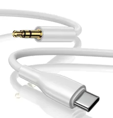Type C to 3.5mm オスジャック AUX端子 【ハイレゾ音質】 DAC搭載 USB C 3.5mm 変換 オーディオケーブル AUX ケーブル オーディオ変換 再生 高耐久 タイプC to 3.5mm AUXコード 1M （ホワイト）
