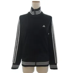 アディダス adidas 美品 トラックジャケット ジャージ フルジップ ロゴ 刺繍 ライン 黒 ブラック L ■FF