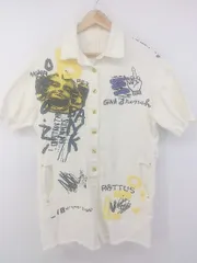 ◇ ノーブランド プリント デニム フリンジ 五分袖 オールインワン ホワイト系 ブラック イエロー系 レディース E  【1304260023434】