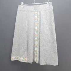 ◇ le.coeur blanc 花柄 刺繡 サイドジップ 起毛 裏地 オシャレ ひざ丈 フレア スカート サイズ38 グレー系 レディース E  【1305020004366】
