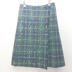 ◇ ROPE' ロペ 切り返し チェック柄 フリンジ 裏地 オシャレ ひざ丈 フレア スカート サイズ38 グリーン系 レディース E  【1305020004229】