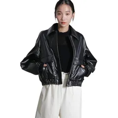 [ナノ・ユニバース] フェイクレザー ショート ブルゾン (セットアップ可) レディース S 010 ブラック 669-4212304 0