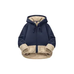 [TACVASEN] スウェット レディース フリース 裏地 厚手 カジュアル 普段 部屋着 保温 防寒 上着 おしゃれ ソフト 1/2カンガルーポケット ルームウエア コットン ジップアップ ネイビー M