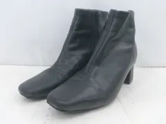 ■ RANDA フェイクレザー チャンキーヒール スクエアトゥ ストレッチ ショート ブーツ Mサイズ ブラック レディース E  【1305020006209】