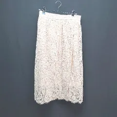 ◇ MAJESTIC LEGON ウエストゴム レース 裏地 オシャレ ひざ丈 フレア スカート サイズM ベージュ系 レディース E  【1305020007459】
