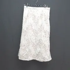 ◇ earth music&ecology レース ウエストゴム サイドジップ 裏地 ひざ丈 タイト スカート サイズF ベージュ系 レディース E  【1305020007442】