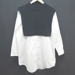 ◇ chocol raffine ニット シャツ 切替 シンプル おしゃれ 長袖 チュニック サイズF ブラック/ホワイト レディース E  【1305020007060】