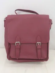 ◇ favori フェイクレザー スクエア 3WAY シンプル バックパック ハンド ショルダー バッグ レッド　レディース E  【1305020006391】