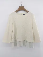 ◇ SHIPS シップス ラメ 綺麗め フレア クルーネック 七分袖 カットソー ブラウス サイズM オフホワイト レディース E  【1305020018271】