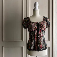 35 import　Rossa インポート　ロッサ　半袖　花柄 フラワー ブラウス シャツ ロリータ シアー お呼ばれ　デート　オフィスカジュアル　食事会