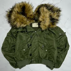 ラスボア　RASVOA N-2B 刺繍ロゴ　フェイクファー　裏地ボア　ショート丈　短丈　カーキ　オリーブ　ポリエステル　フライトジャケット　ブルゾン　アウター　レディース　99サイズ